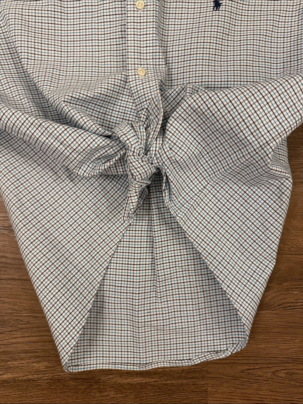 Upcycled Ralph Lauren Navy, Lt Blue & White plaid shirt Size XL - Picture 5 of 10